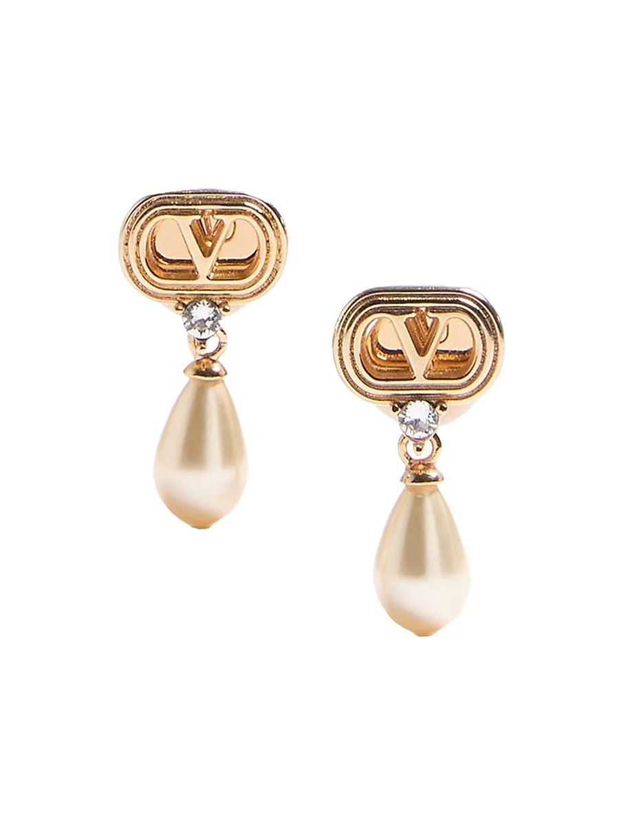 Women's Ovalette Earrings in Metal Pearls and Swarovski Crystals - Gold