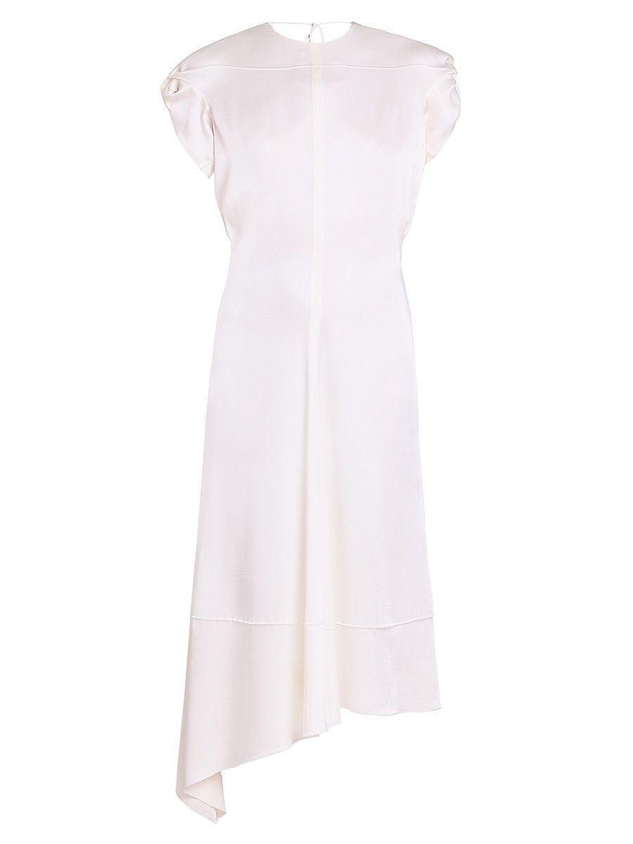 Women's Satin Twist Shoulder Midi-Dress - Ivory - Size 0