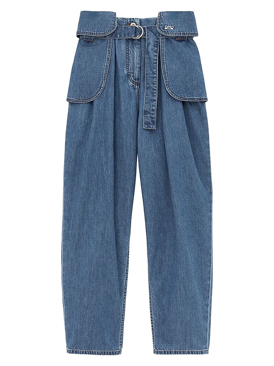 Women's Belted Cargo Jeans - Light Blue - Size 10