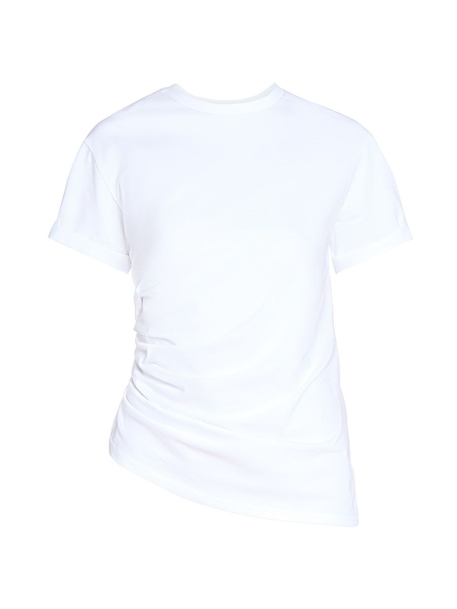 Women's Asymmetric Gathered Cotton Jersey T-Shirt - White - Size XS