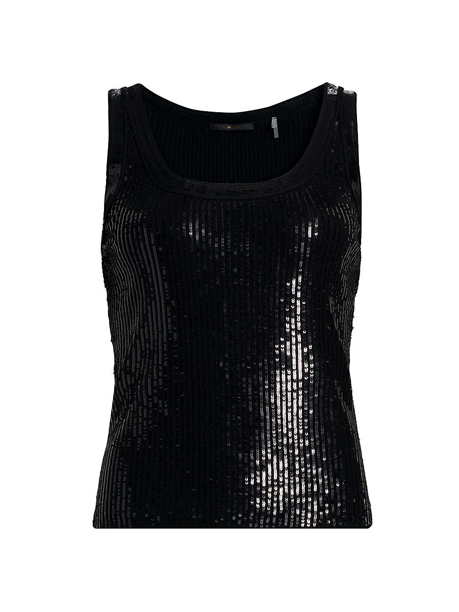 Women's Isla Sequined Wool Crop Tank - Black - Size XL