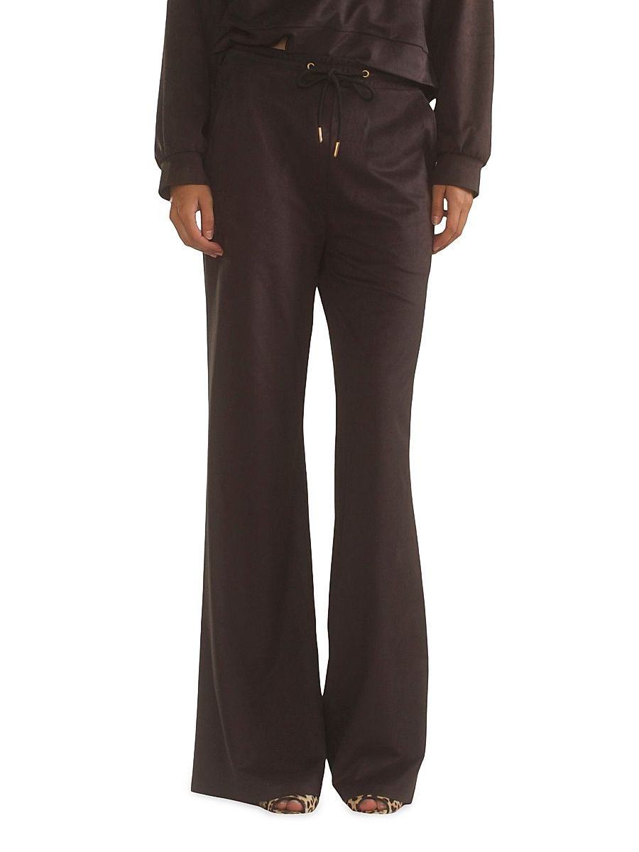 Women's Faux Suede Wide-Leg Lounge Pants - Black - Size Large