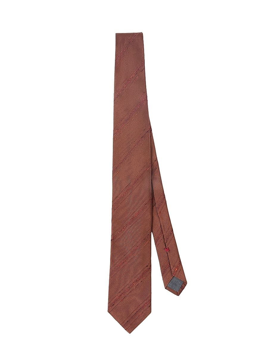 Men's Slubbed Stripes Silk and Cotton Tie - Apricot
