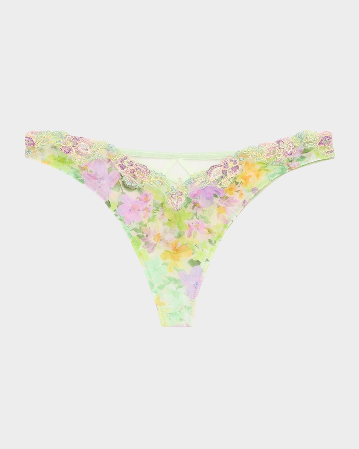 L & apos;Amour Au Soleil Floral-Embroidered Tulle G-STring