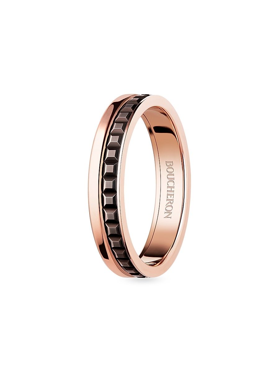 Unisex Quatre Classique Two-Tone 18K Gold Wedding Band - Pink Gold - Size 6.75