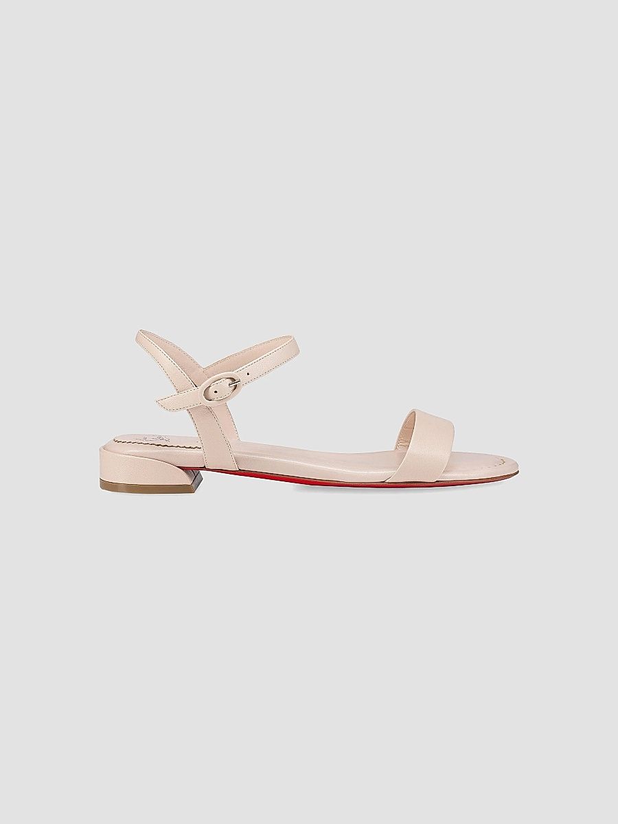 Christian Louboutin Women's Sweet Jane Nappa Leather Flat Sandals - Leche - Size 5.5