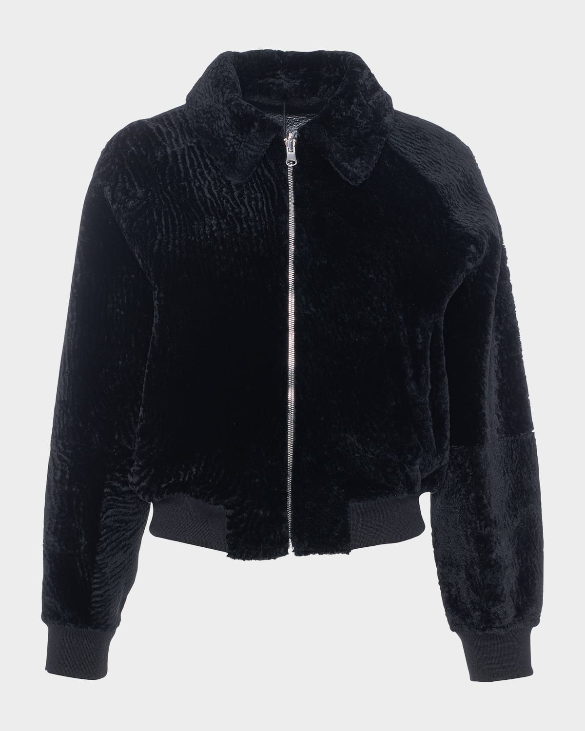 Reversible Textured Lamb Shearling Zip Jacket