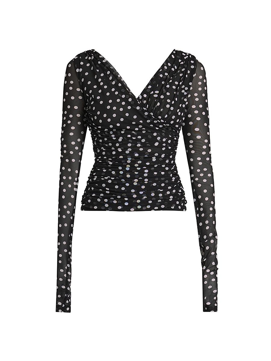 Women's Polka-Dot Tulle Top - Nero - Size 8