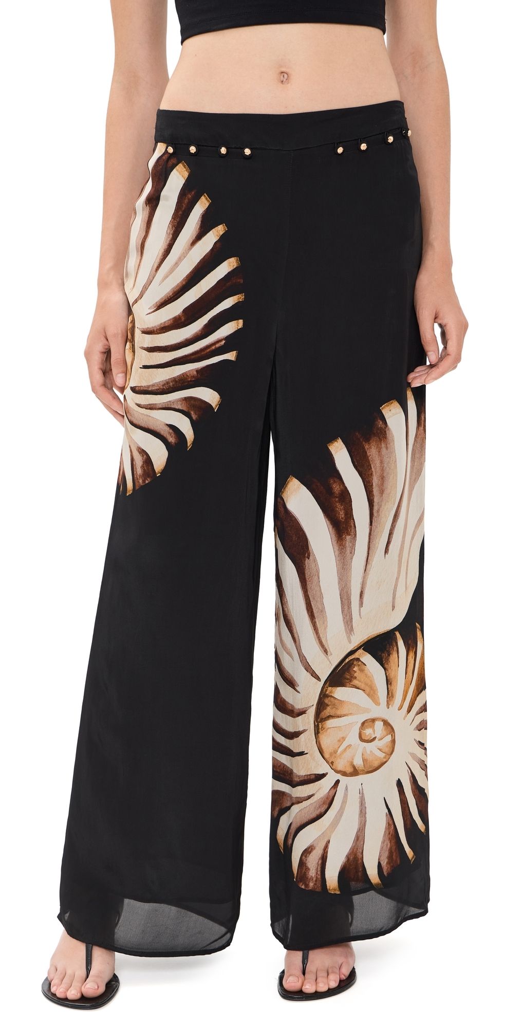FARM Rio Ammonite Smocked Pants Ammonite Placed Black M