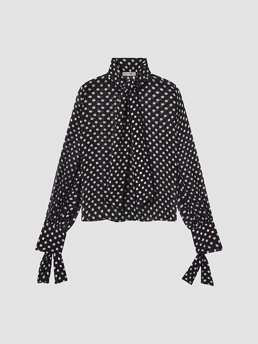Women's The Nouvelle Polka Dot Silk Blouse - Black Multi - Size XL