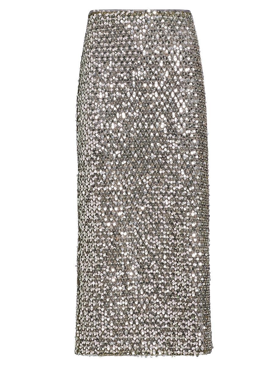 Women's Timothy Sequin-Embellished Mesh Midi-Skirt - Platinum Sequin - Size 12