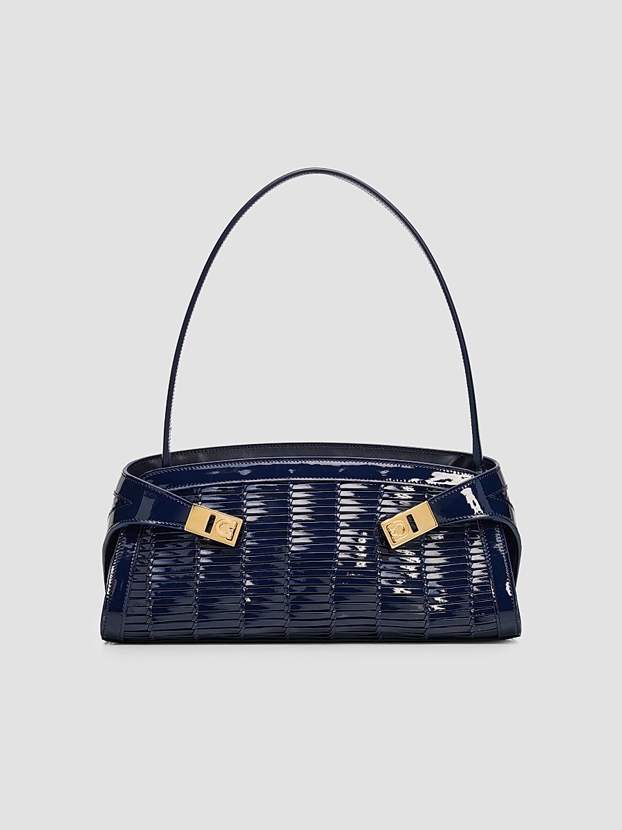 Women's Hug Whispers Patent Leather East-West Shoulder Bag - Navy
