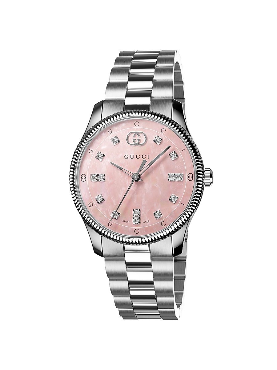 Gucci Women's G-Timeless Stainless Steel, Pink Mother-Of-Pearl & 0.12 TCW Diamond Bracelet Watch/29MM - Light Pink