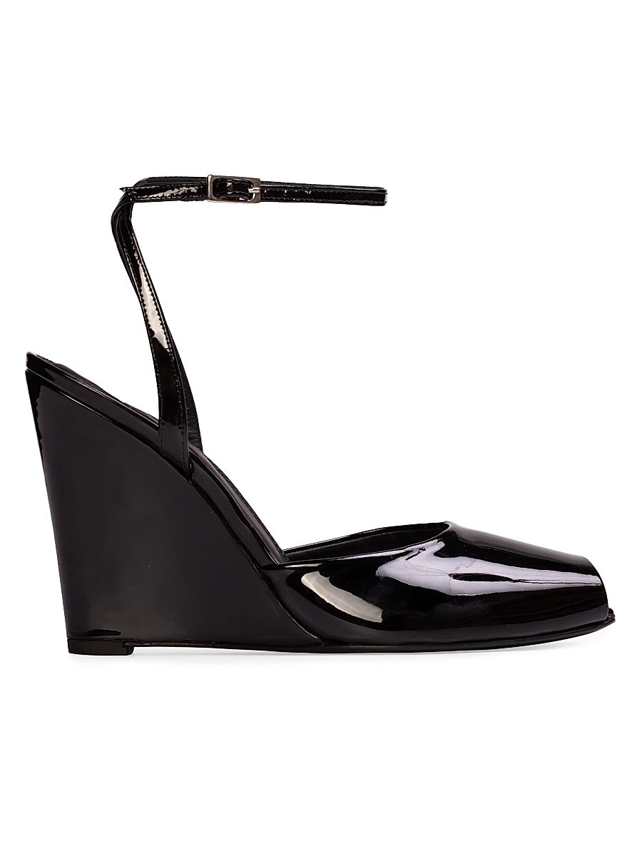 Women's Idetta 100MM Wedge Sandals - Black Patent Leather - Size 12