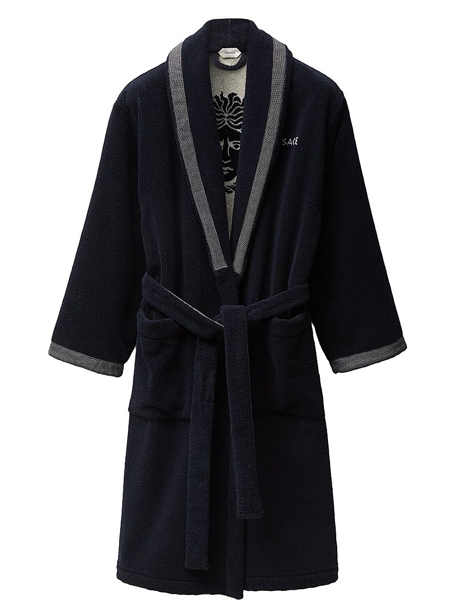 Men's Jacquard Medusa Terry Robe - Blue White - Size XXL