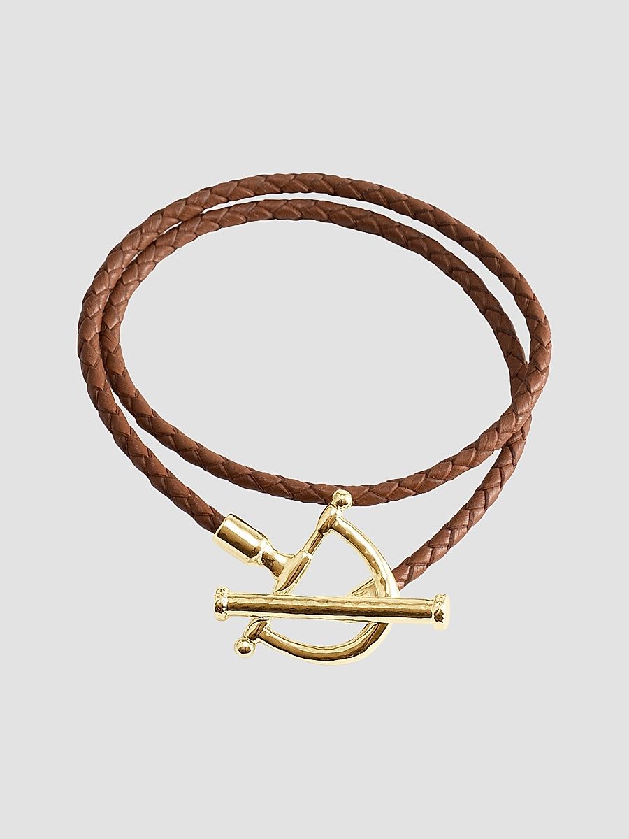 Women's Cheval Braided Leather & 18K-Gold-Plated Wrap Bracelet - Saddle