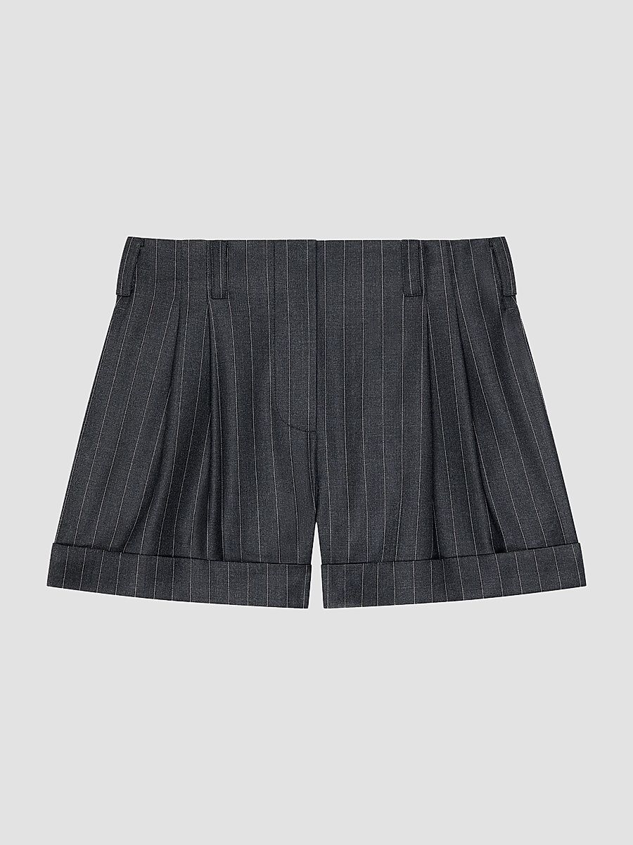 Givenchy Women's Double Pleat Striped Shorts in Wool - Grey Mix - Size 8