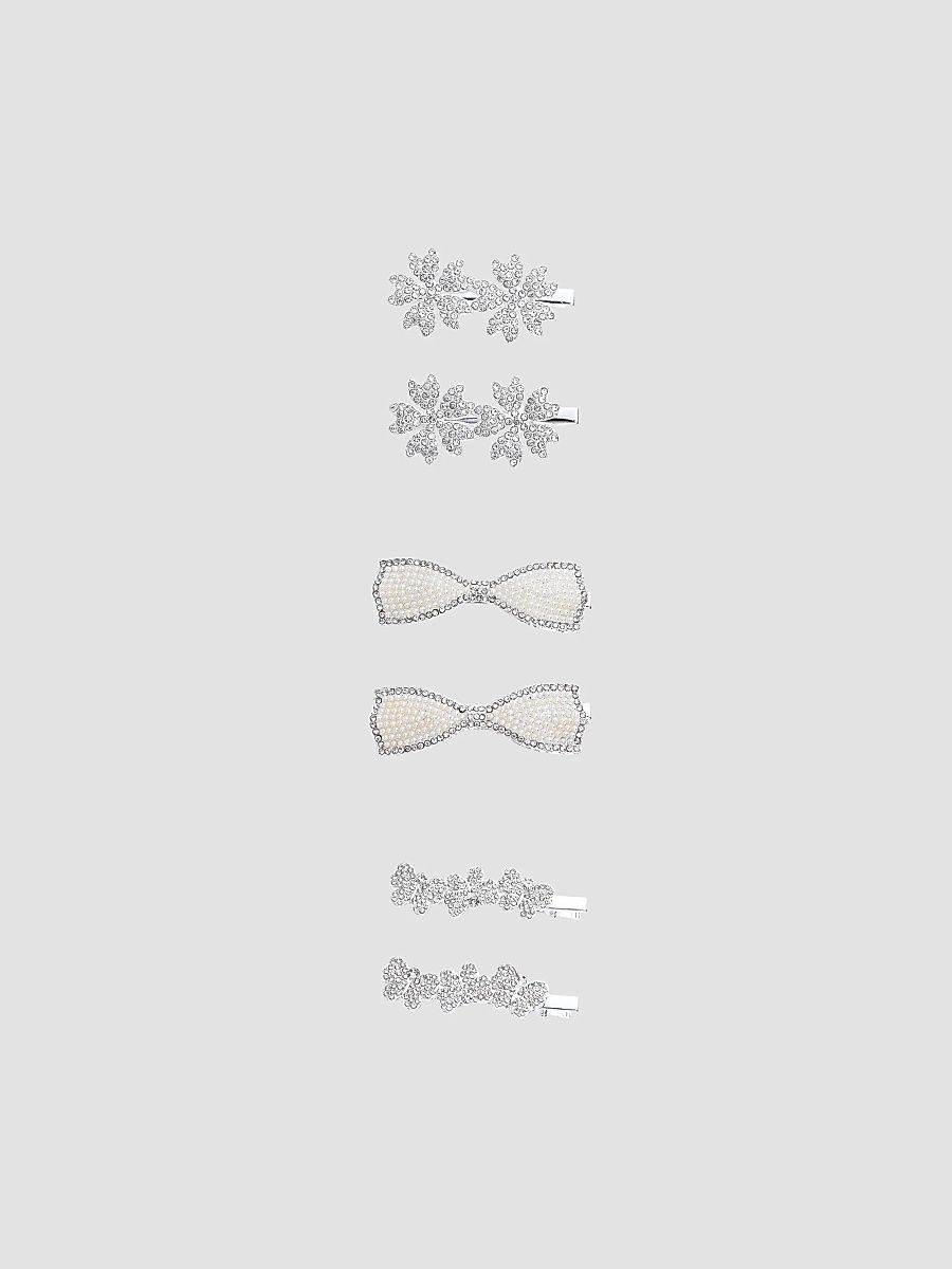 Girl's Crystal Petal Hair Clip Set - Silver