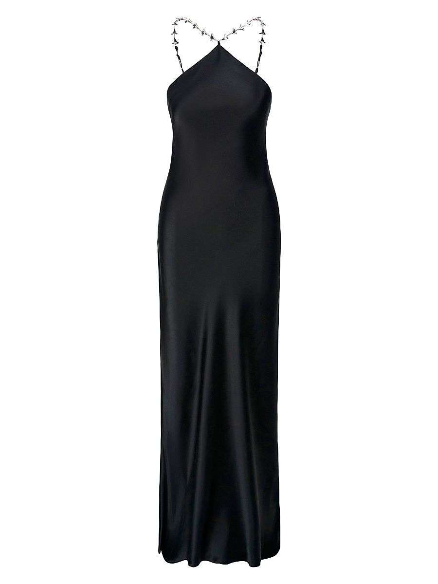 Women's Cadence Chain-Strap Satin Maxi Dress - Black - Size 12