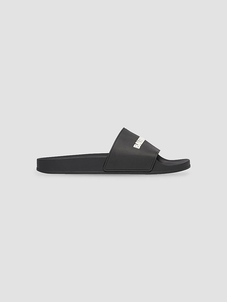 Balenciaga Men's Pool Slide Sandals - Black White - Size 14
