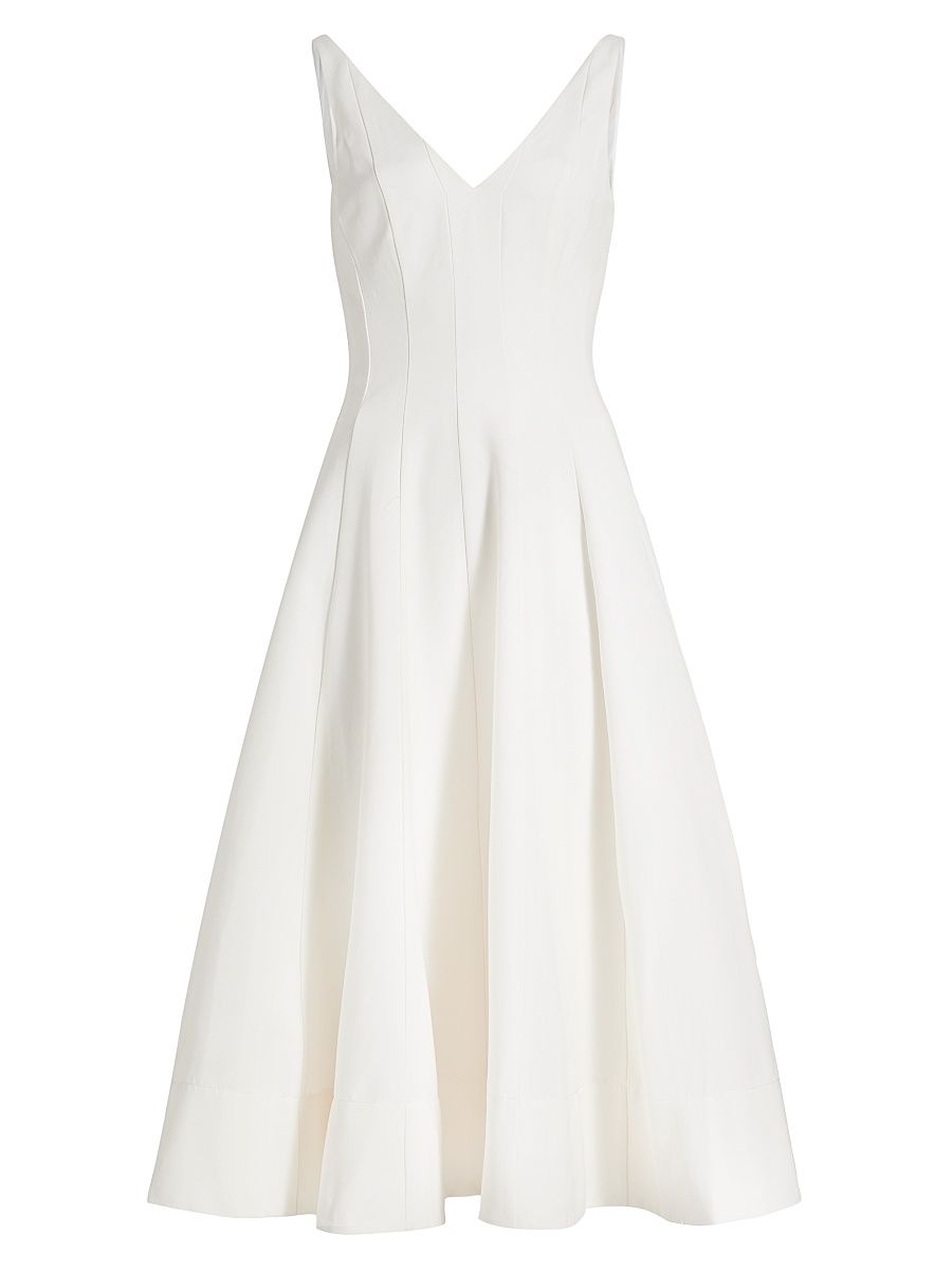Women's Marieta Faille V-Neck Midi-Dress - Ivory - Size 12