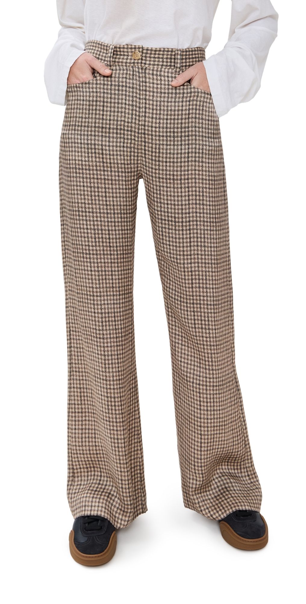 Acne Studios Check Fluid Twill Trousers Beige 36