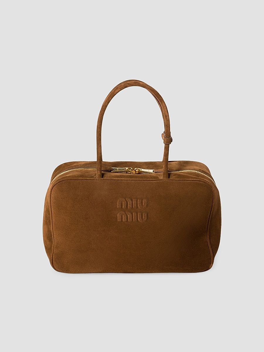 Miu Miu Women's Suede Beau Top Handle Bag - Dark Brown