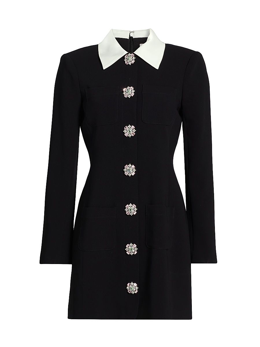 Women's Sheryl Crystal-Embellished Button-Front Shirtdress - Black Ivory - Size 14