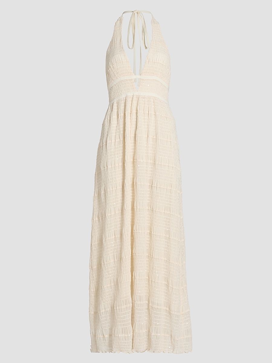 Women's Hazel Halterneck Embellished Maxi Dress - Bone Chiffon - Size 12