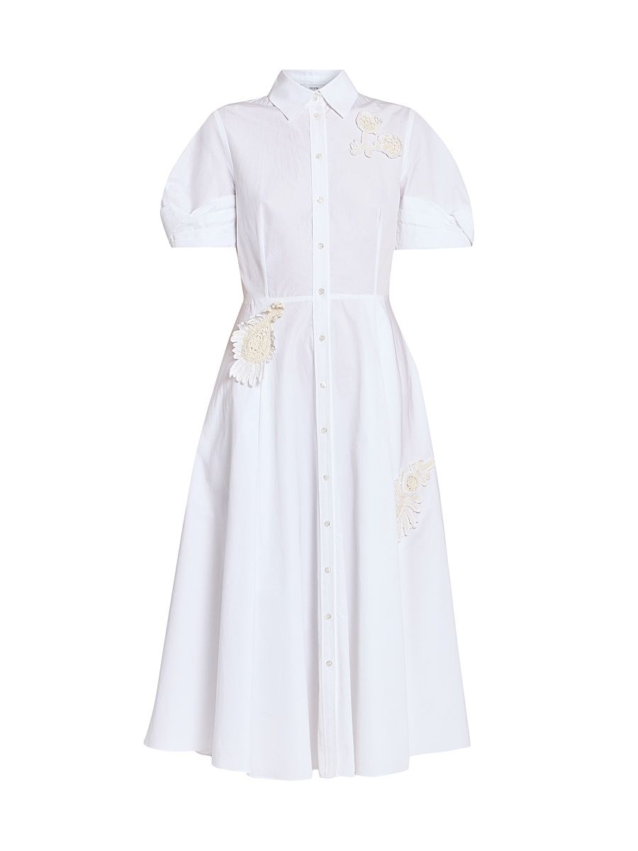 Women's Appliqué Cotton Midi-Shirtdress - White - Size 10
