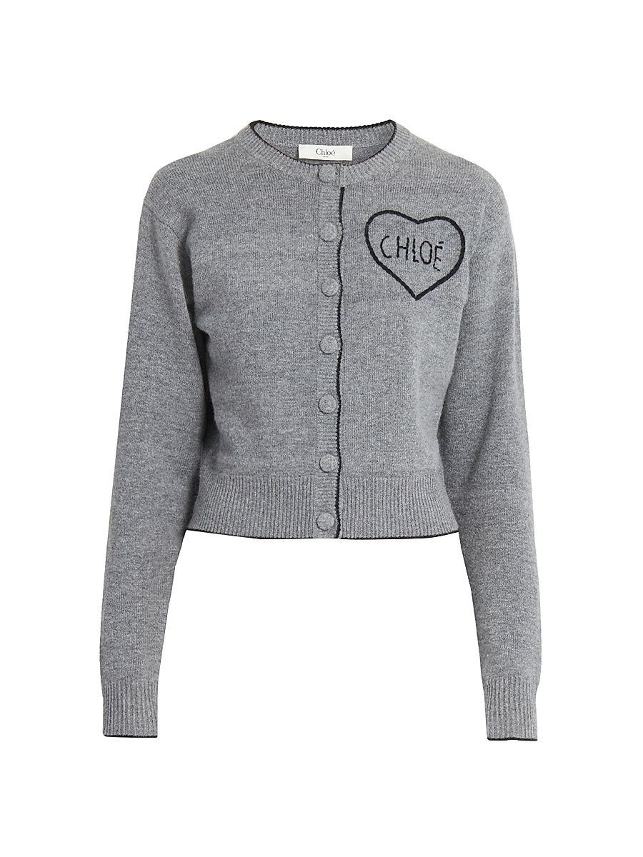 Women's Heart Logo Wool-Cashmere Cardigan - Divine Grey - Size XS