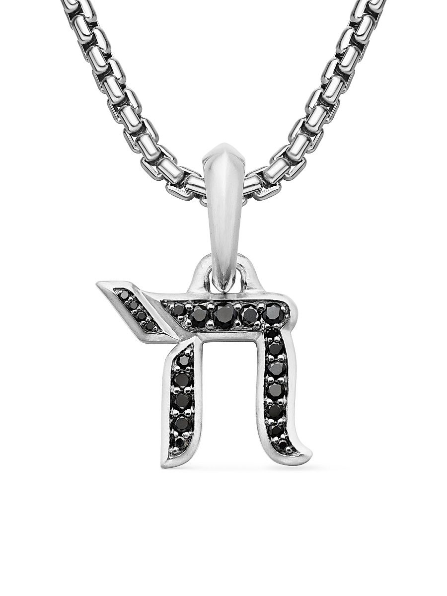 David Yurman Men's Chai Amulet in Sterling Silver with Black Diamonds, 17mm - Black Diamond