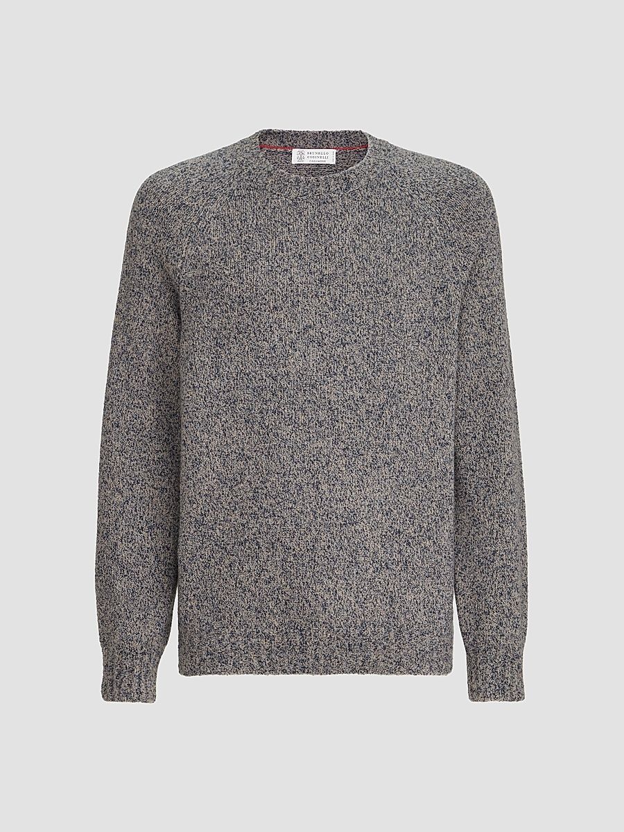 Men's Virgin Wool, Silk and Cashmere Chiné Sweater - Cerulean - Size 48