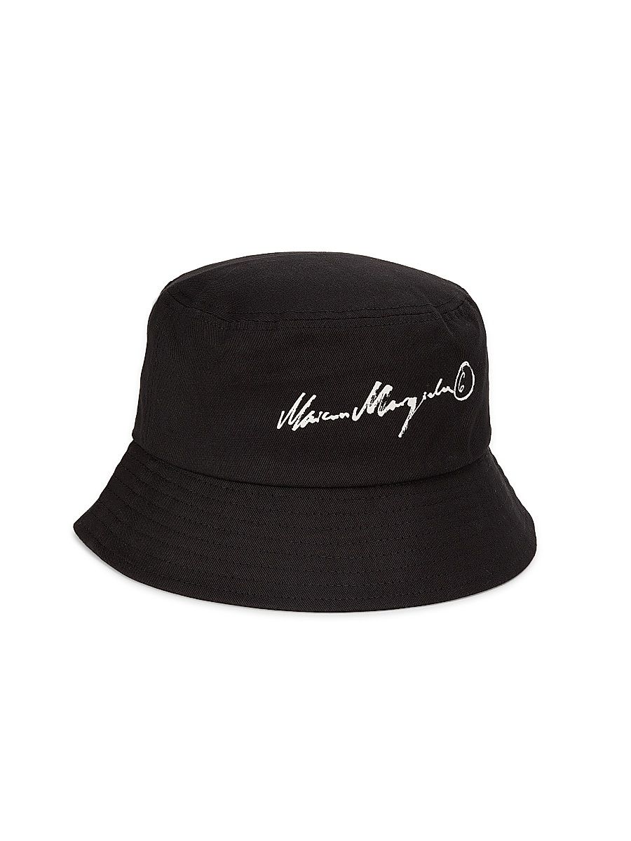 Men's Logo Cotton Bucket Hat - Black Ecru Print