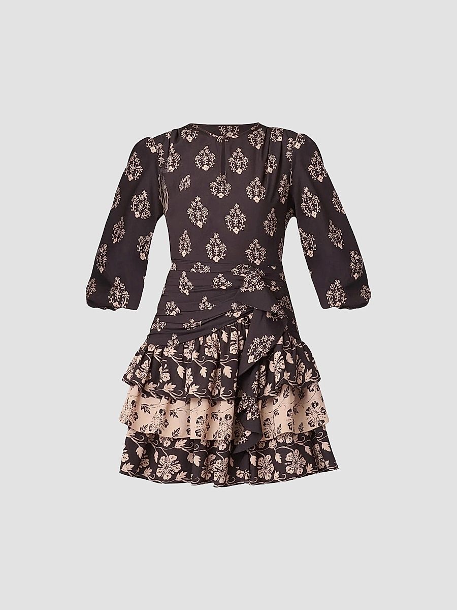 Shoshanna Women's Janelle Printed Ruffle Mini Dress - Ecru - Size 14