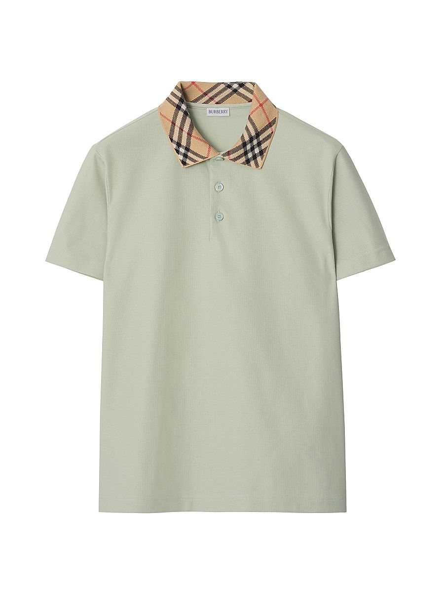 Men's Evan Check-Collar Polo Shirt - Seafoam Green - Size Small