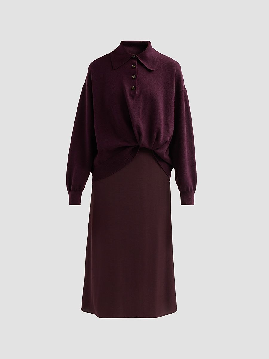 Women's Mixed-Media Wool-Blend Midi Dress - Espresso - Size Large