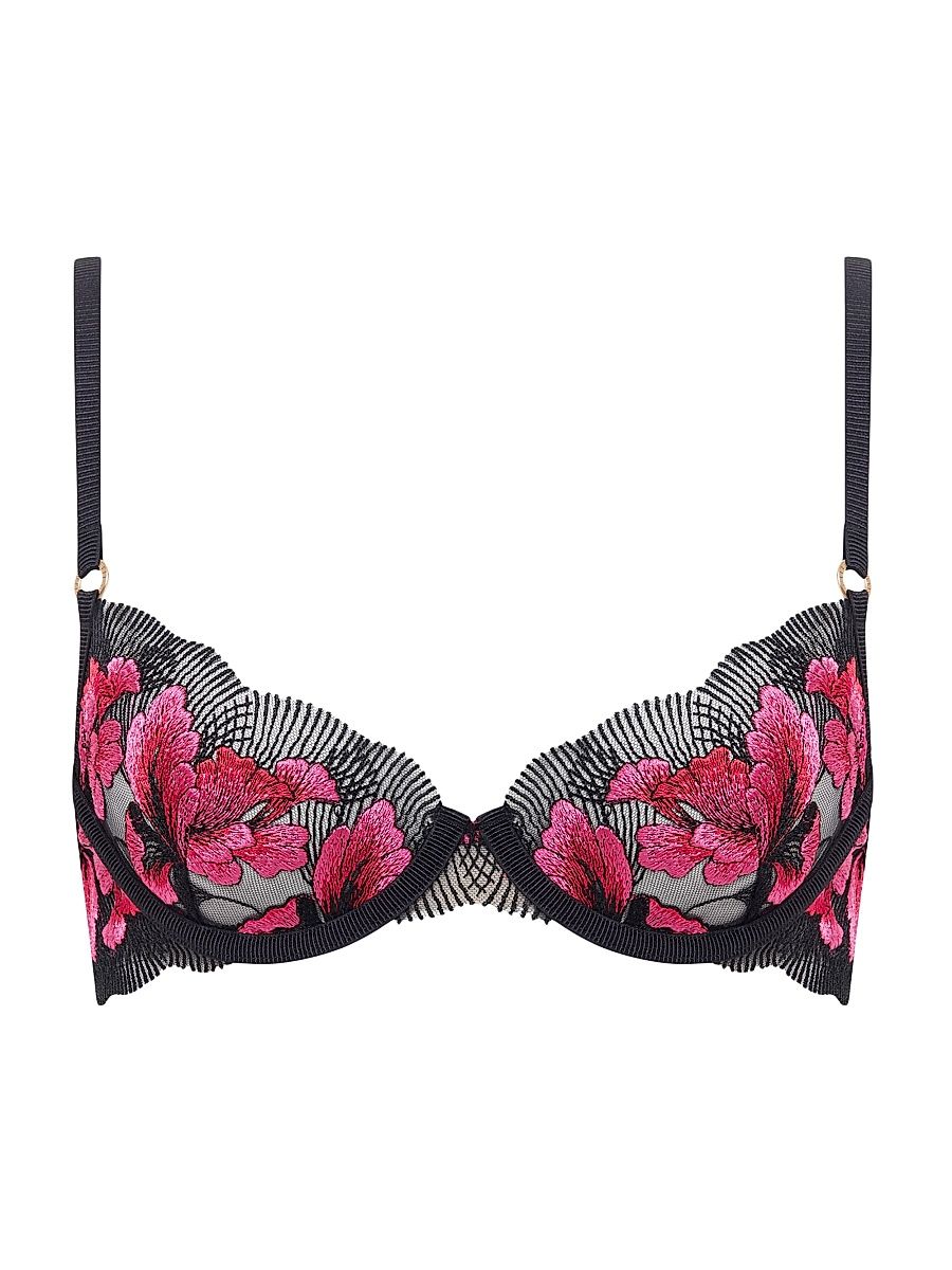 Women's Embroidered Floral Underwire Bra - Fuchsia Pink Red Black - Size 36D
