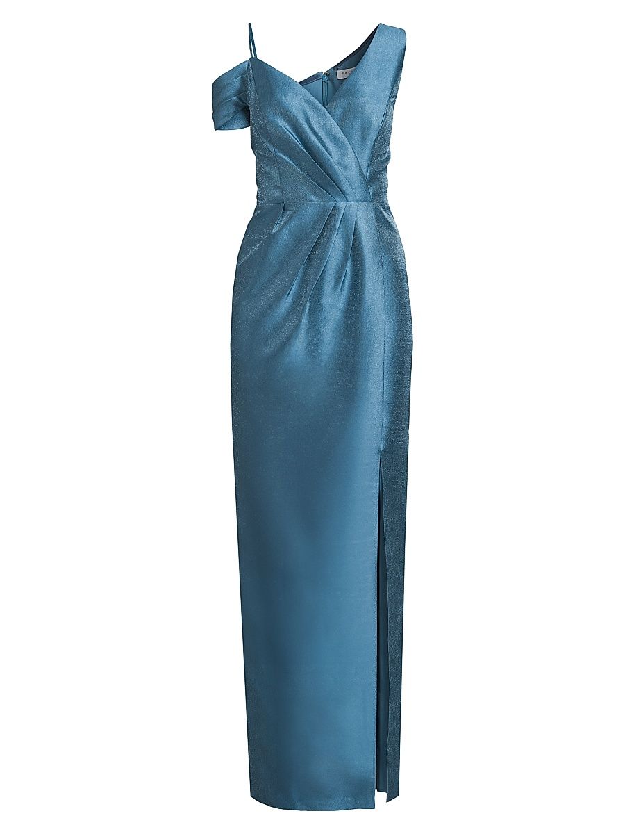 Women's Rowan Asymmetric Metallic Column Gown - Ocean Teal - Size 14