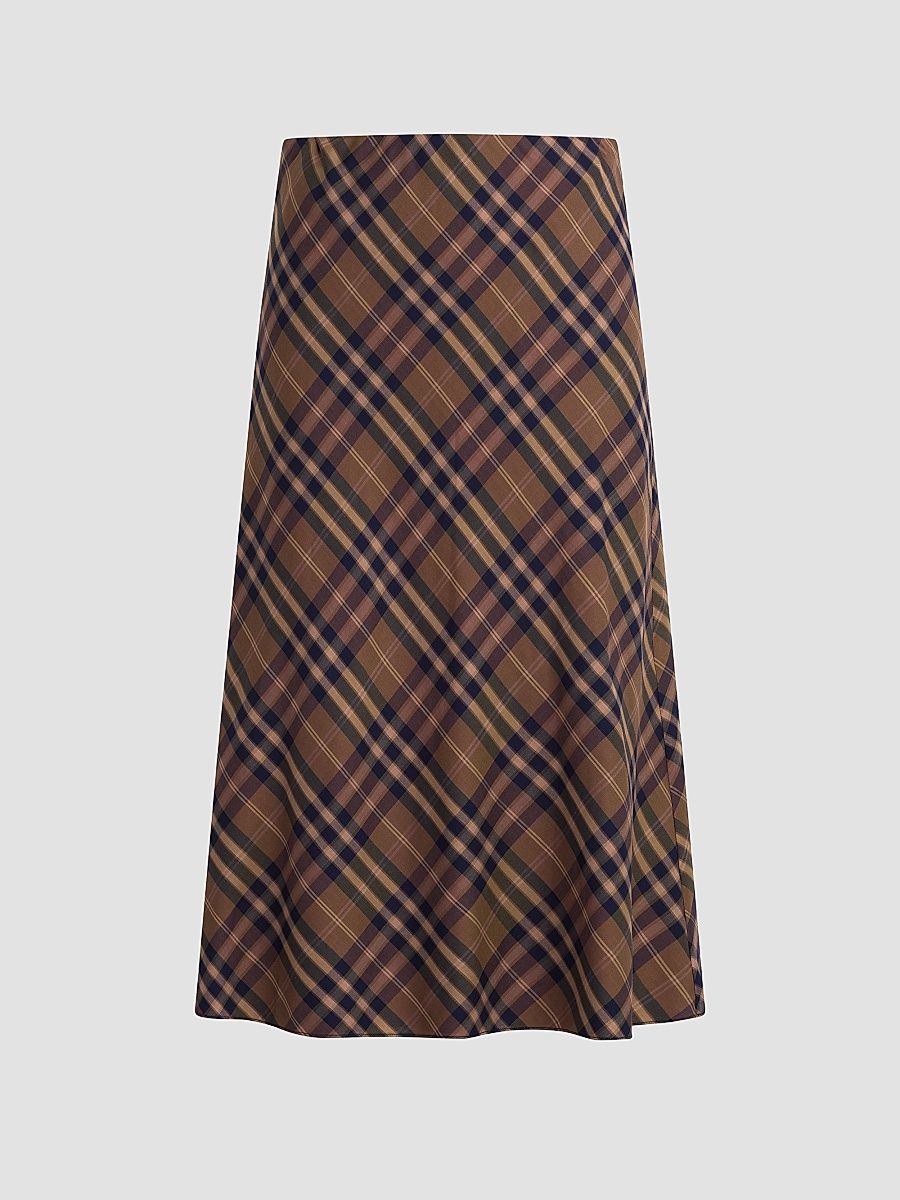 Women's The Ines Plaid Midi Skirt - Camel Plaid - Size XS