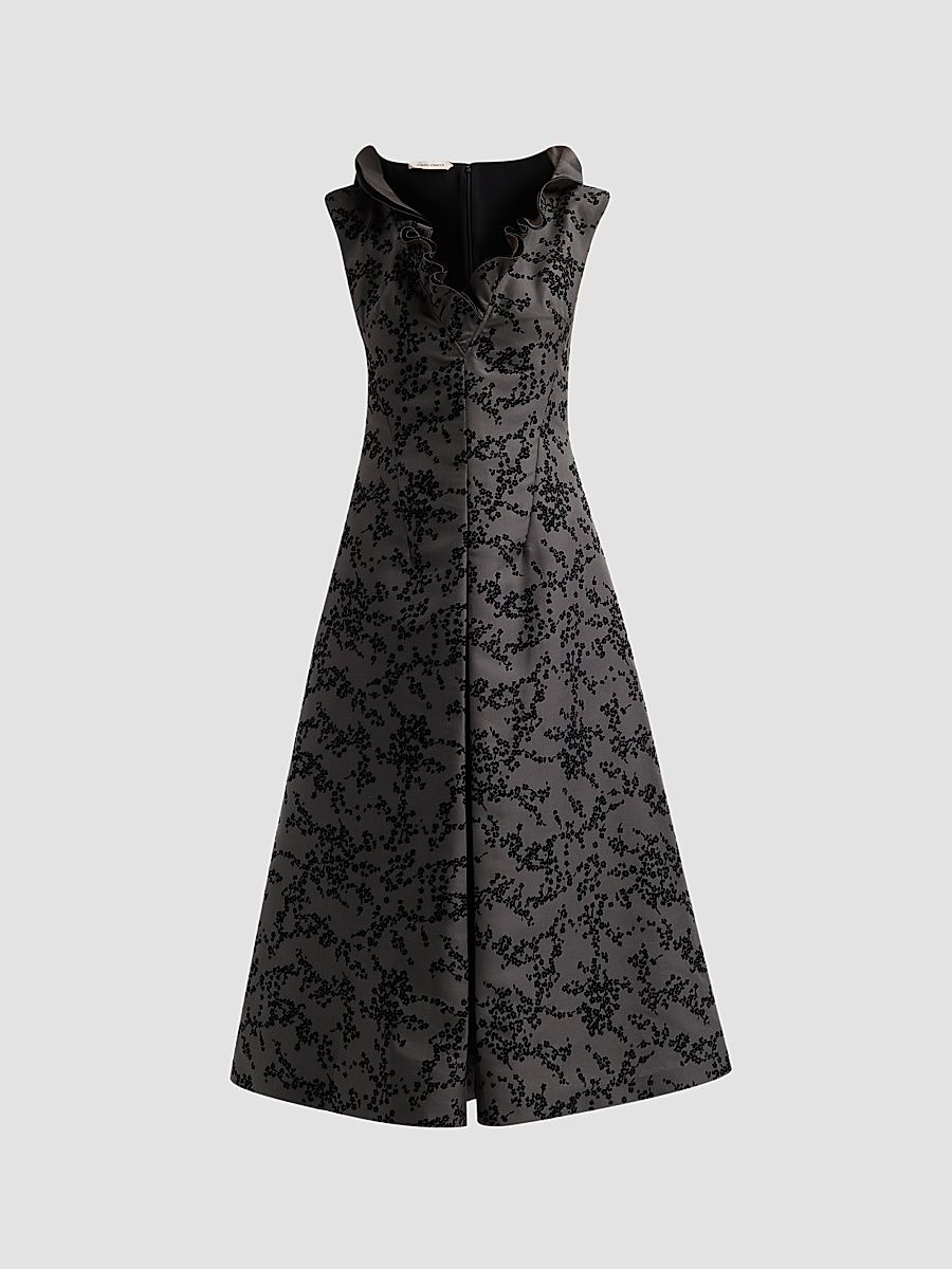 Women's Flocked Floral Radzmir Midi Dress - Multi Grey - Size 12