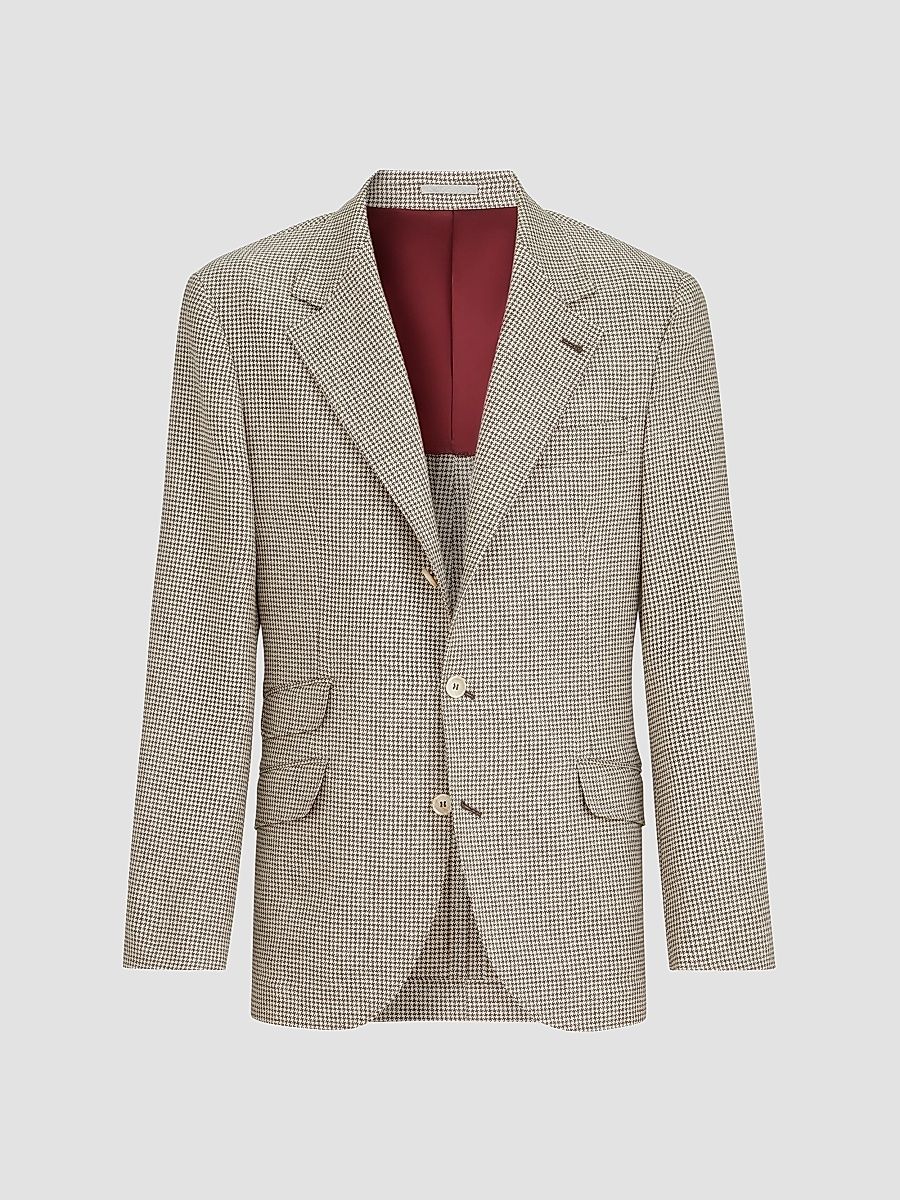 Men's Wool, Alpaca and Silk Houndstooth Deconstructed Cavallo Blazer - Stone Grey - Size 48