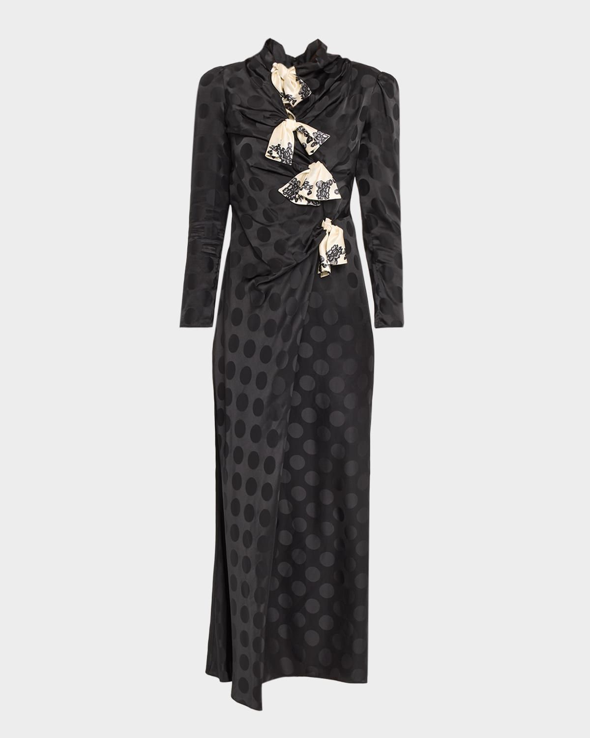 Kelly-B Polka Dot Silk Satin Draped Dress