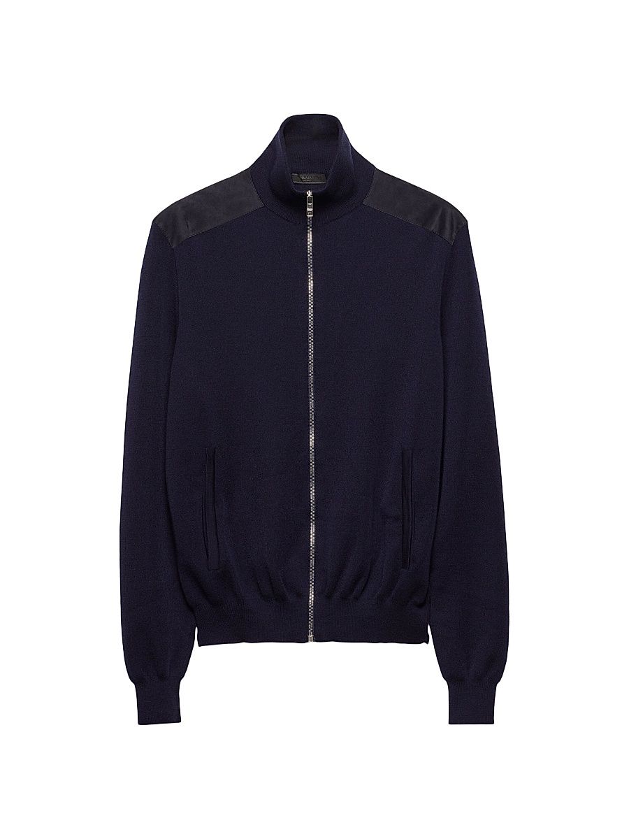 Men's Cashmere Zipper Cardigan - Blue - Size 36