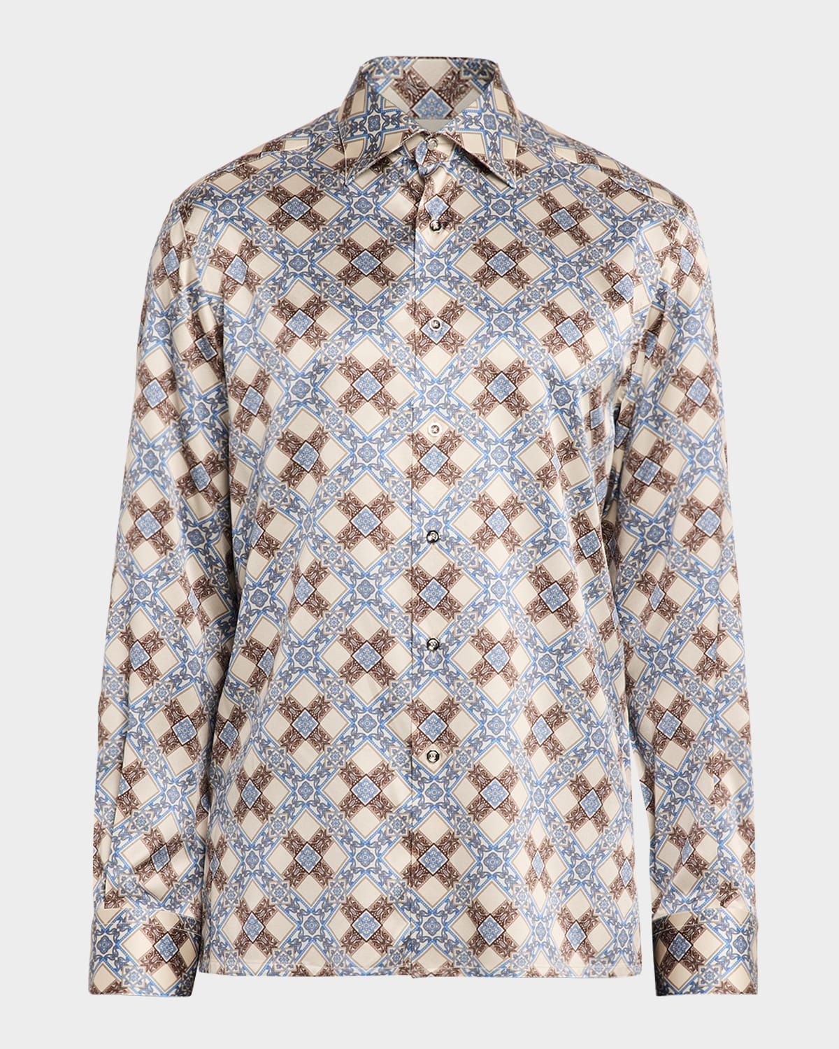 Men & apos;s Silk Geometric Cross Sport Shirt