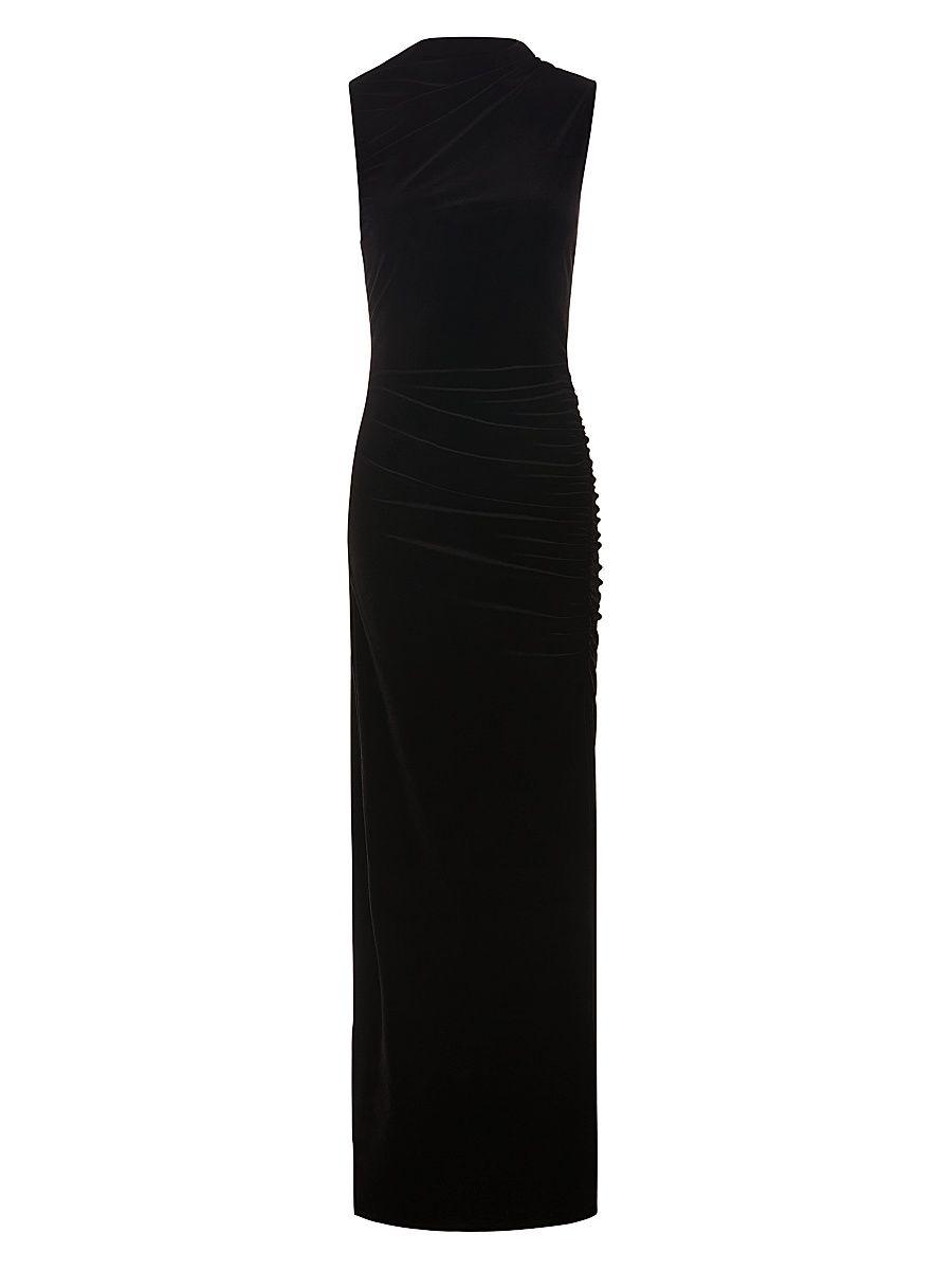 Women's Stretch-Velvet High-Neck Maxi Dress - Black - Size XS