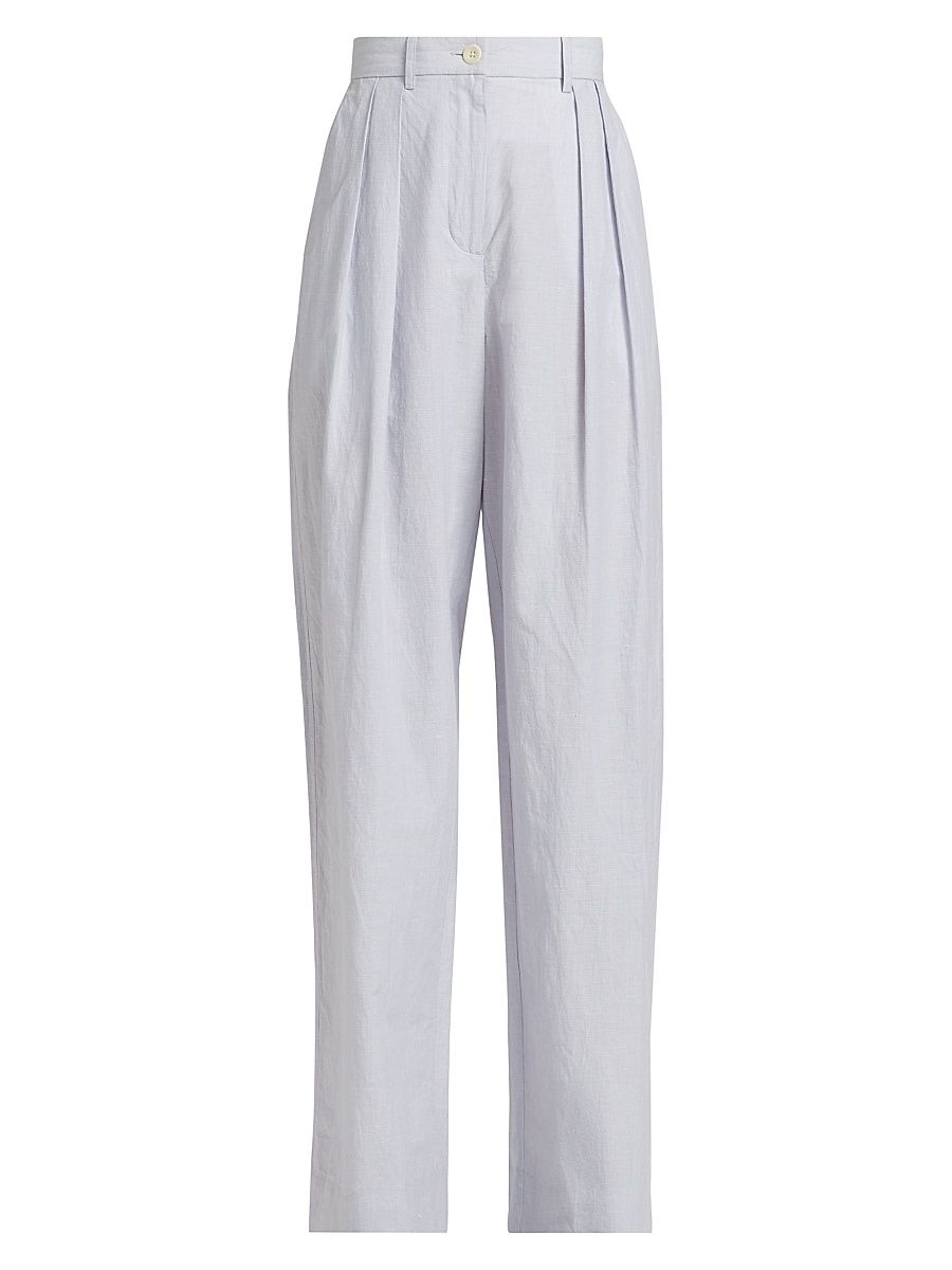 Women's Eleanor Wide-Leg Linen-Cotton Pants - Light Oxford Melange - Size 12