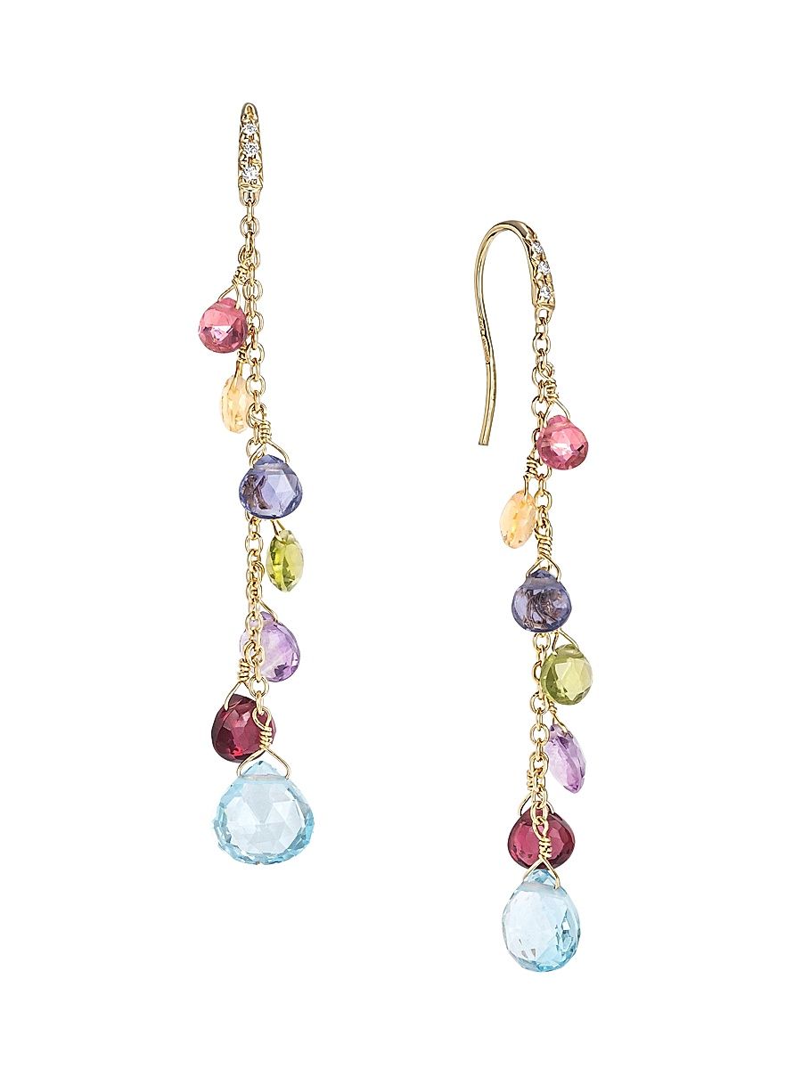 Women's Paradise 18K Yellow Gold, Mixed-Stone & Diamond Long Drop Earrings - Yellow Gold Multi
