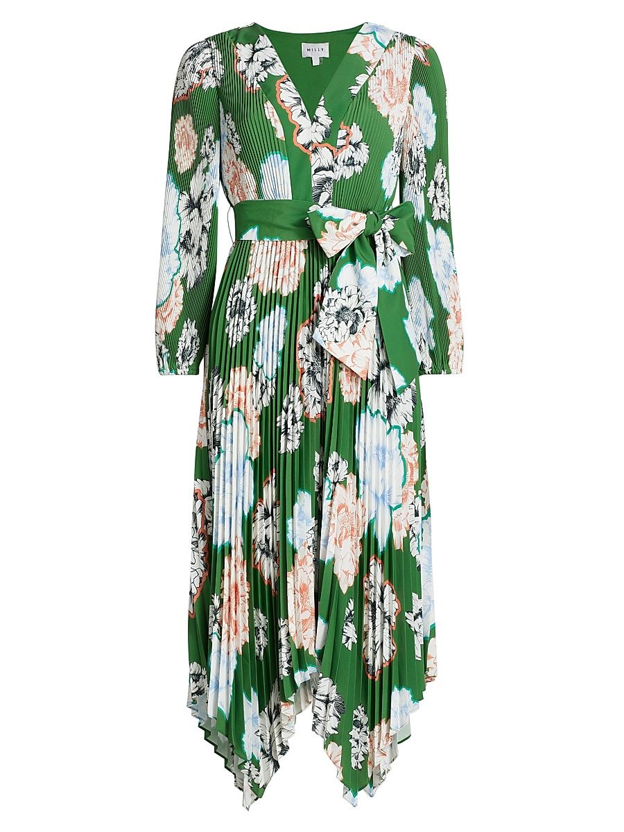 Women's Liora Floral Pleated Midi-Dress - Green Multi - Size 4