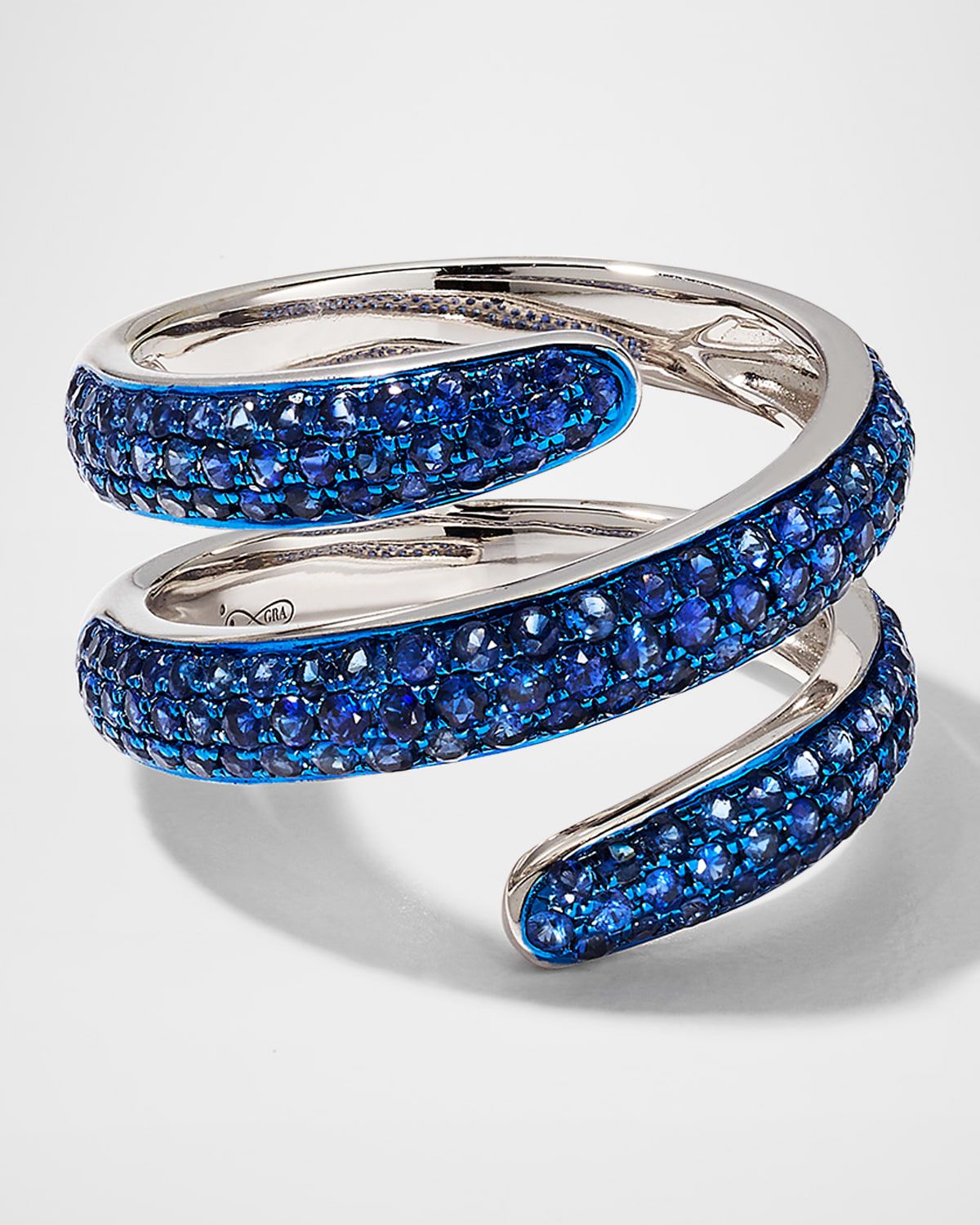 Blue Rhodium and Blue Sapphire Coil Ring